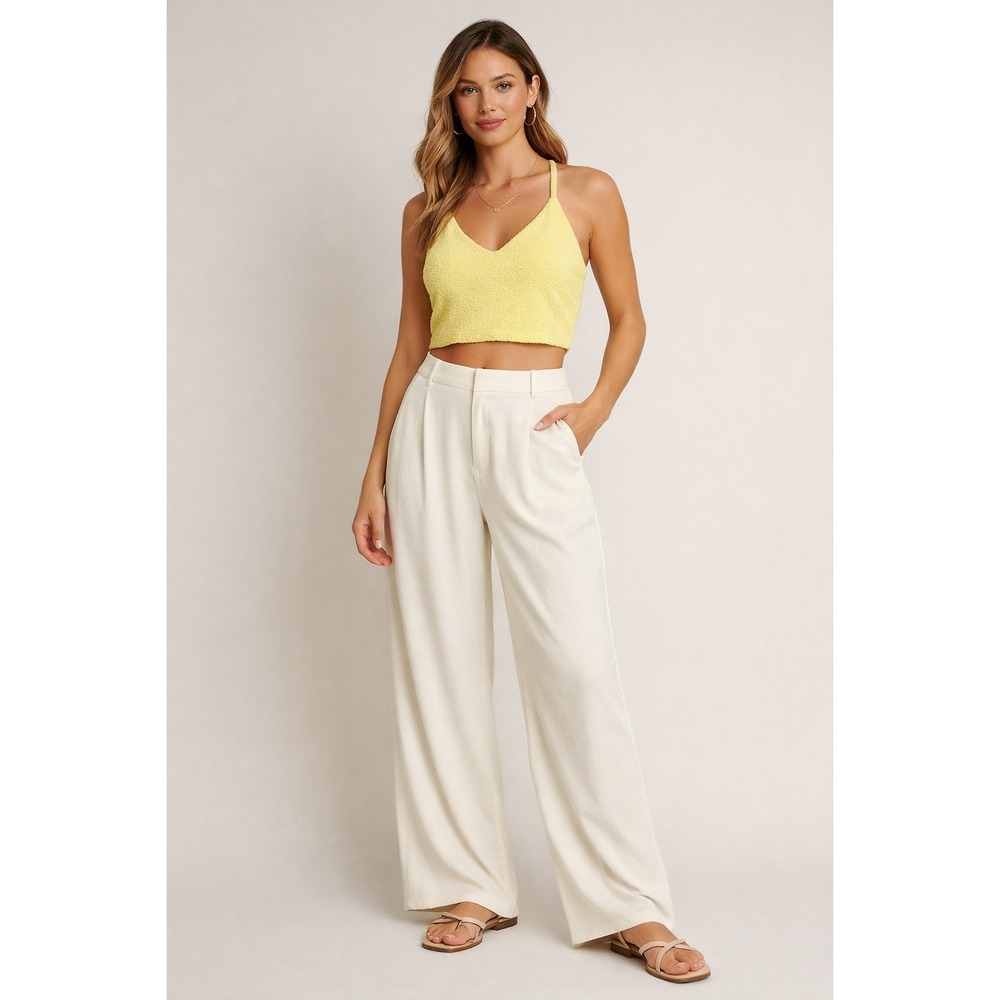 PacSun Yellow Halter Crop Tank Textured Knit Festival Summer Top Women L